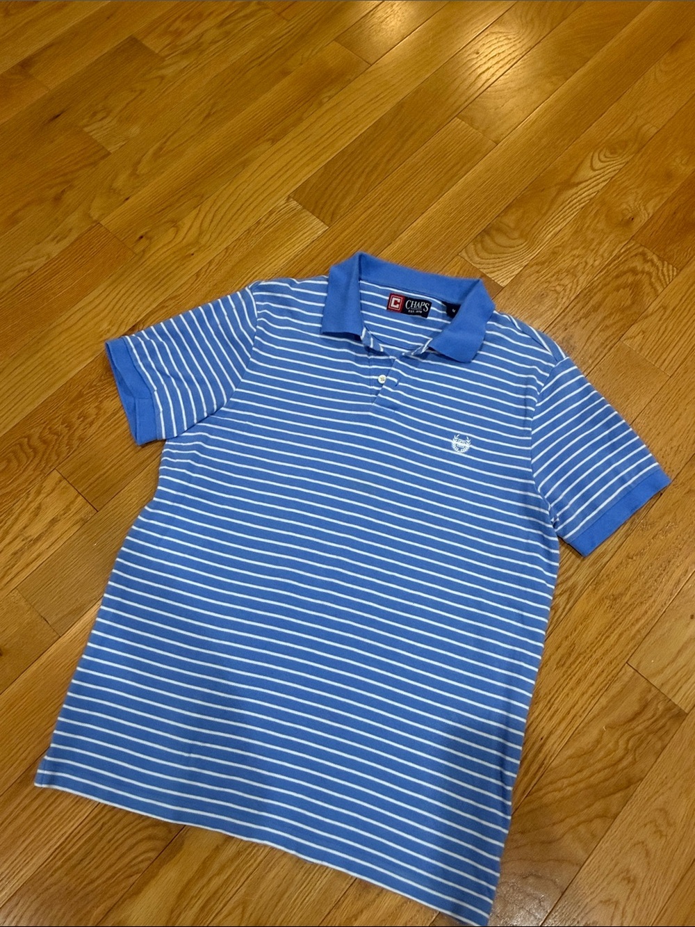 Chaps Light Blue and White Striped Polo Shirt